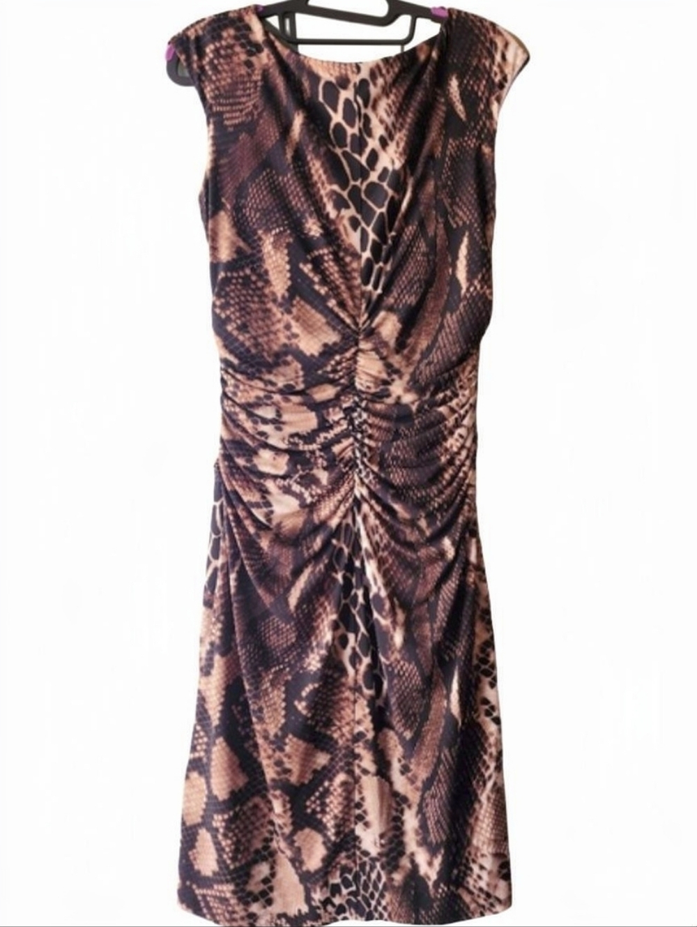 LAUREN RALPH LAUREN Slinky Snake Print Faux Wrap Dress Sleeveless Midi EUC Sz 6 - Picture 3 of 5